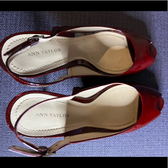 Ann Taylor peep toe slingback heels burgundy size 8 - Picture 3 of 7